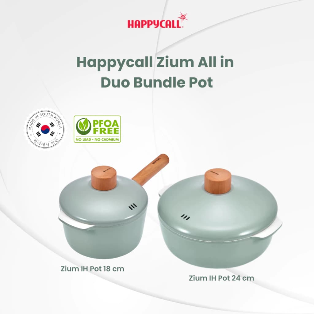 Happycall Zium All in Duo Bundle Pot Green – Panci Ceramic Anti Gores