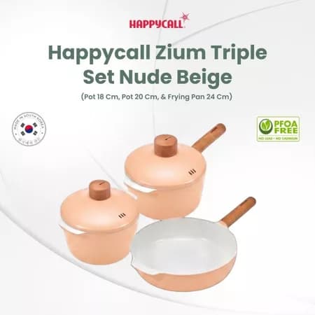 Happycall Zium Triple Set Nude Beige – Panci Non Stick Ceramic coating