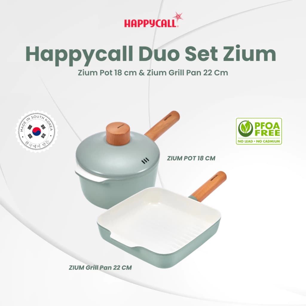 Happycall Duo Set Zium IH POT 18cm + Grill Pan 22cm