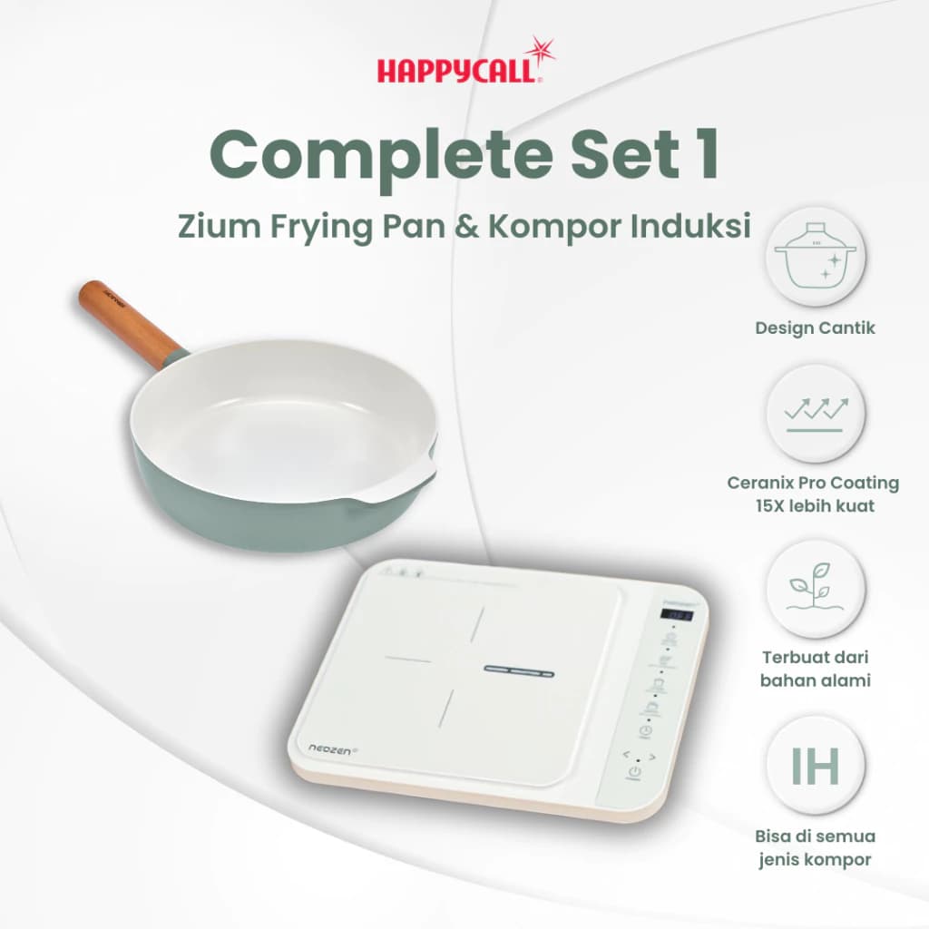 Happycall Paket Frying Pan Zium 24cm Green & Neozen Induction IH8 Stove Ivory – Wajan Ceramic & Kompor Induksi